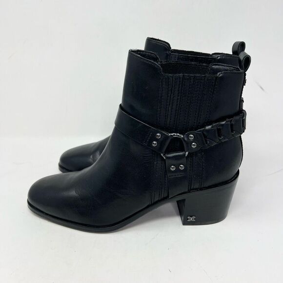 Sam Edelman Dalma Ankle Boots Womens 10 Black Studded Harness Leather Chelsea - Picture 3 of 8